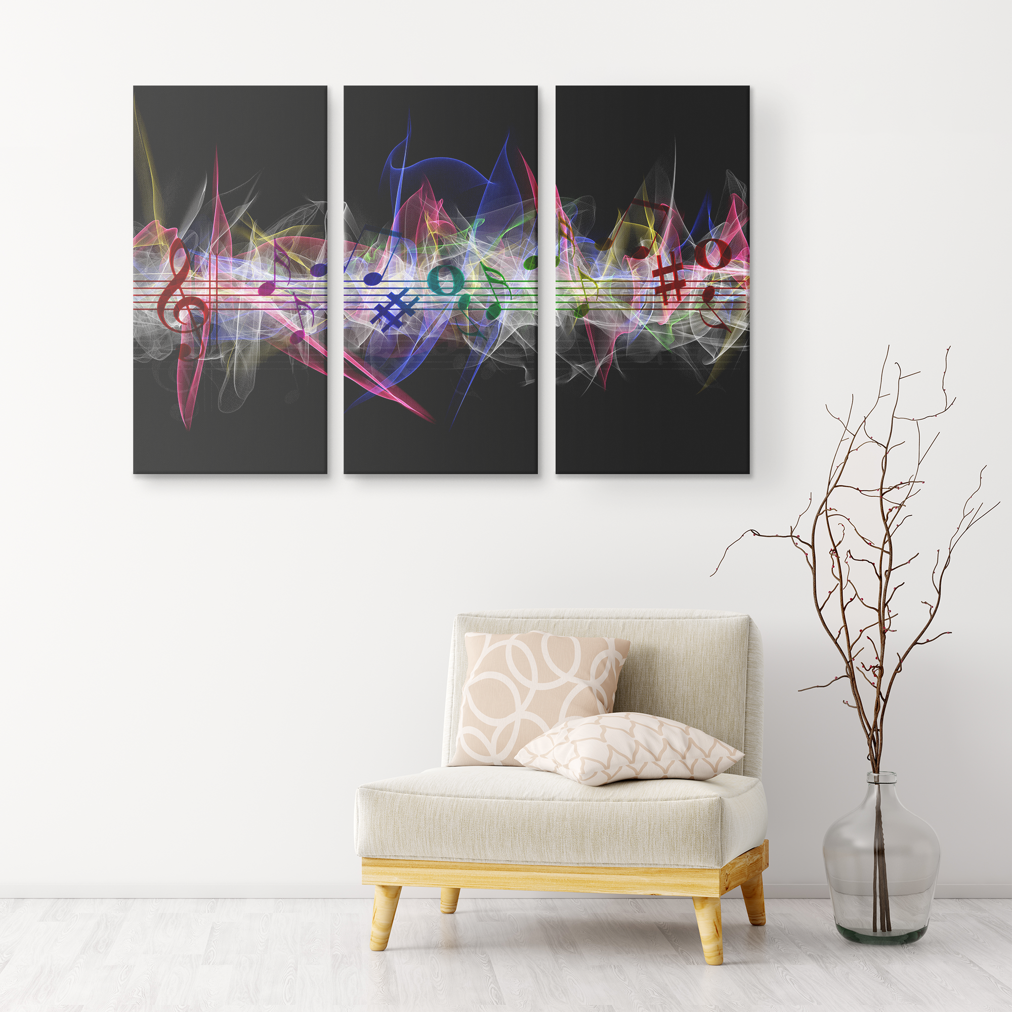 The vibration of music notes - 3 Piece Canvas gallery art